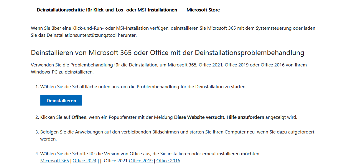Microsoft Uninstaller für Office